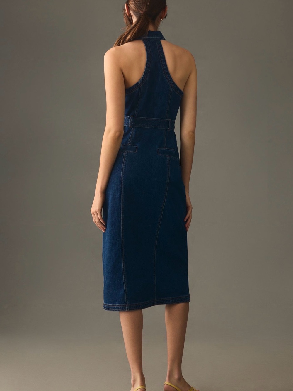 Pilcro Dark Blue Denim Halter Dress with Belt - Picture 2 of 10